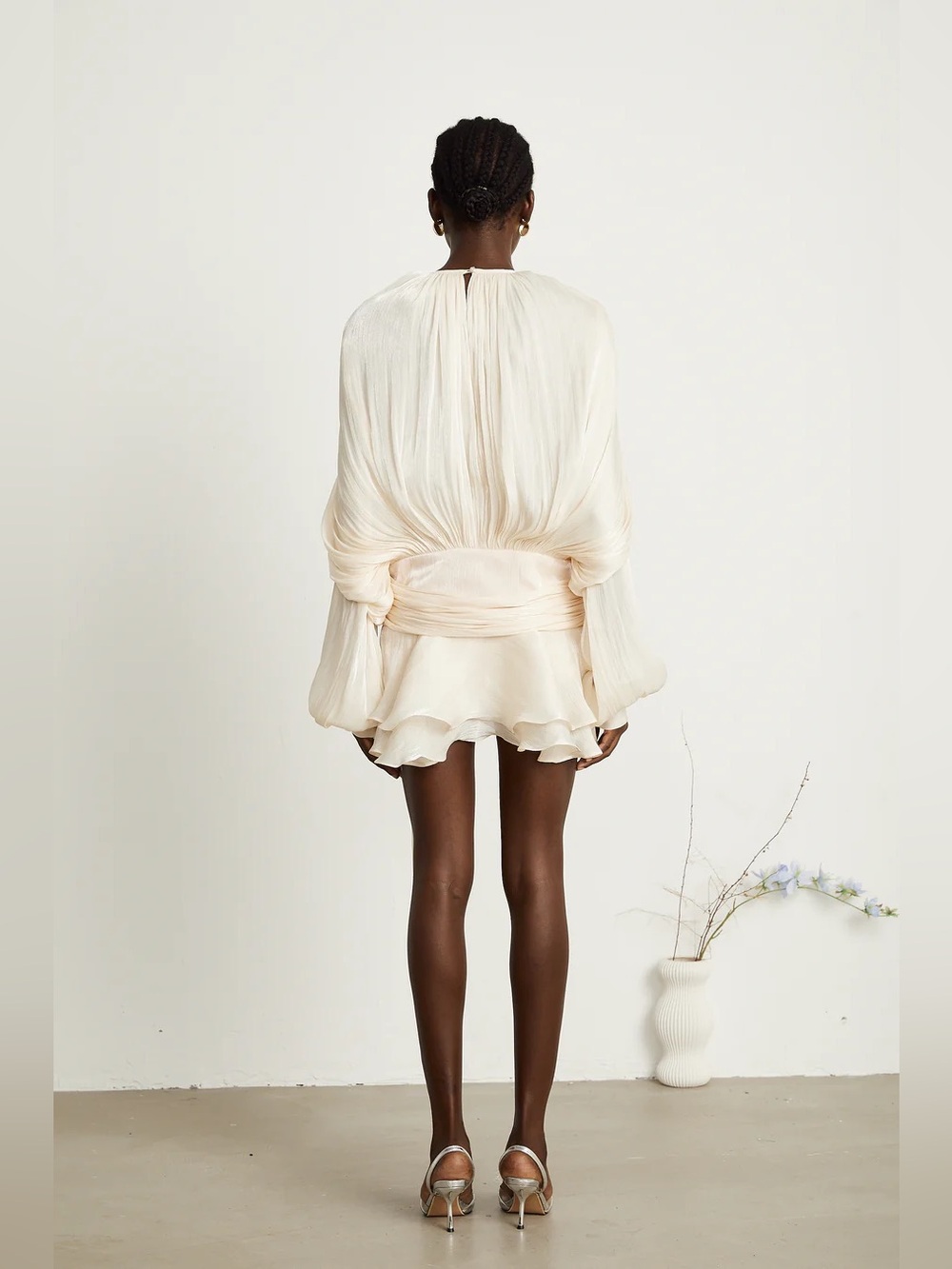 Miss Rosier Cream Pleated & Ruffled Eugenie Mini Dress Sz. M NWT - Picture 2 of 15